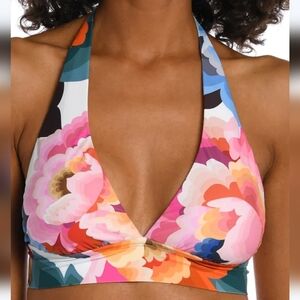 La Blanca floral rhythm halter bikini top size 12 nwt